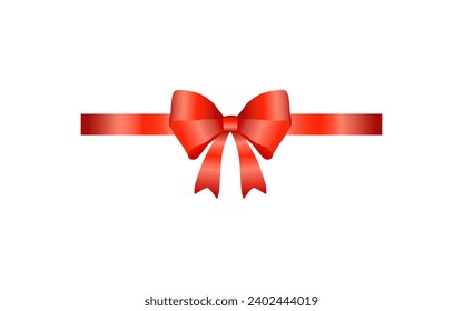 Elegant red ribbon and bow on white. Vector image isolated on white background