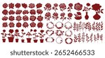 Elegant Red Rose Elements Collection – Romantic Floral Botanical Clipart Set with Blooming Roses, Petals, Leaves, and Decorative Rose Illustrations for Wedding Invitations, beautiful bundle set