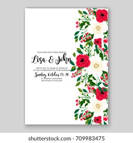 Elegant red rose flower bridal bouquet background for wedding invitation template 