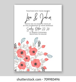 Elegant red rose flower bridal bouquet background for wedding invitation template 