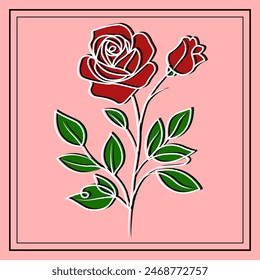 Elegant Red Rose Flower Symbolizing Love Line Art Outline Minimal Soft Petals Vector Illustration