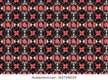 Elegant red rose and scattered leaves seamless pattern on a black background. Luxurious and romantic design, seamless plaid pattern vector. For backdrop,paper pattern, wallpaper, fabric texture