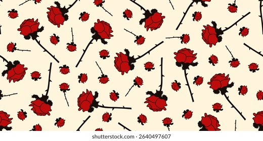 Elegant red Rose seamless Trellis. Vector illustration love flower Wrapping Paper template design. Red Roses seamless pattern for textile fabric background print. EPS 10