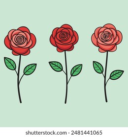 Elegant Red Rose Vector Illustrations - Beautiful Floral Art.