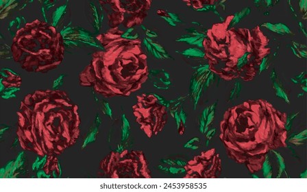 Elegant red roses seamless vector pattern