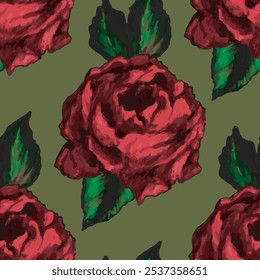 Patrón de Vector sin costuras de rosas rojas elegantes