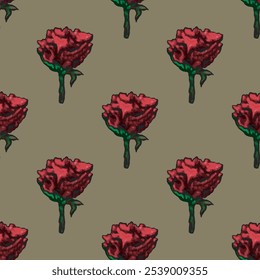 Patrón de Vector sin costuras de rosas rojas elegantes