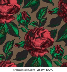 Elegant red roses seamless vector pattern