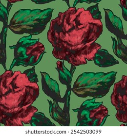 Elegant red roses seamless vector pattern