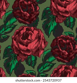 Patrón de Vector sin costuras de rosas rojas elegantes