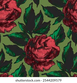 Elegant red roses seamless vector pattern