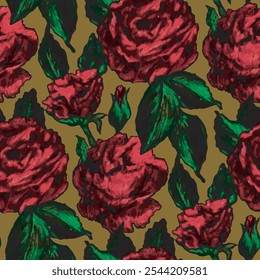 Patrón de Vector sin costuras de rosas rojas elegantes