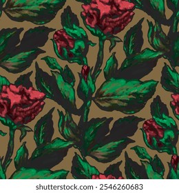 Patrón de Vector sin costuras de rosas rojas elegantes