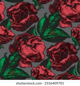 Elegant red roses seamless vector pattern