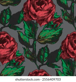 Elegant red roses seamless vector pattern