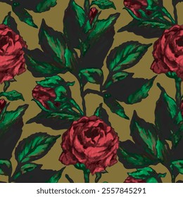 Elegant red roses seamless vector pattern