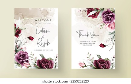 elegant red roses watercolor wedding invitation card set