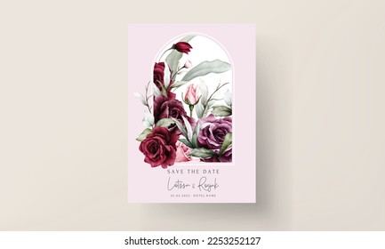elegant red roses watercolor wedding invitation card set