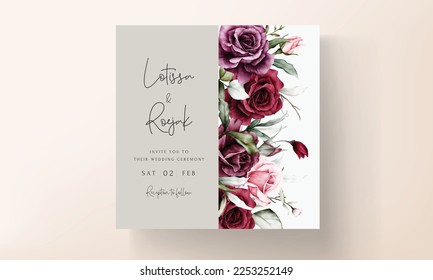 elegant red roses watercolor wedding invitation card set