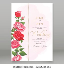 elegant red roses wedding card