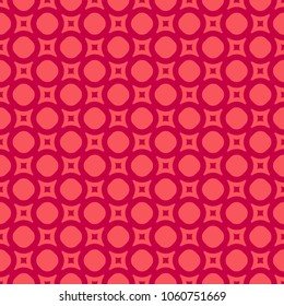 Elegant red seamless pattern. Abstract geometric background with simple figures, circles and squares, grid, lattice. Chic modern texture. Fashionable design element for decor, fabric, gift paper