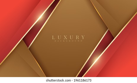 Elegant red shade on brown background with line golden elements. Realistic luxury paper cut style 3d modern concept. vector illustration for design.