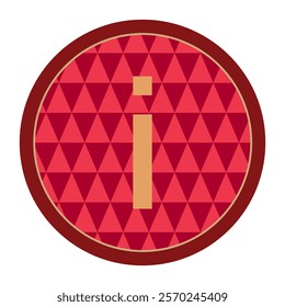 Elegant red small letter i icon with bold outline and abstract triangle pattern
