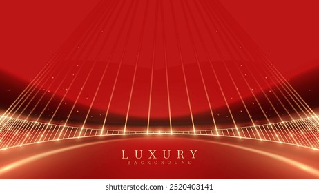 Elegante rote Bühnenhintergrund mit goldener Linie und glitzernden Lichteffekten, ideal für Feiertage, Geburtstage, besondere Anlässe oder Preisverleihungen.