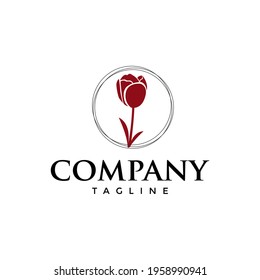 Elegant Red Tulip Flower Vector Logo