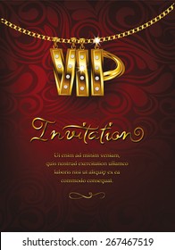 Elegant  red VIP invitation card with gold chain floral design