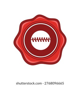 Elegant red wax seal vector design featuring a baseball stitch pattern in the center, ideal for sports branding, memorabilia authentication, creative design projects, and athletic themed graphics.