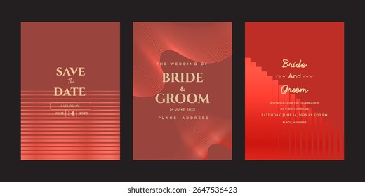 Elegant Red Wedding Invitation Suite Save The Date, Bride Groom