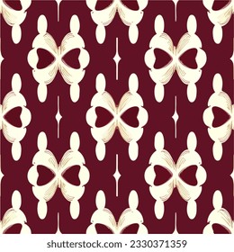 Elegant red and white floral pattern gracefully adorns a maroon background, exhibiting a captivating blend of art deco and aizome styles.