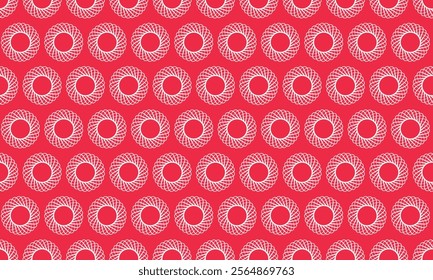 Elegant red and white geometric pattern featuring repeating circular designs.  Perfect for backgrounds, textiles, or website design.  Clean, modern aesthetic.
