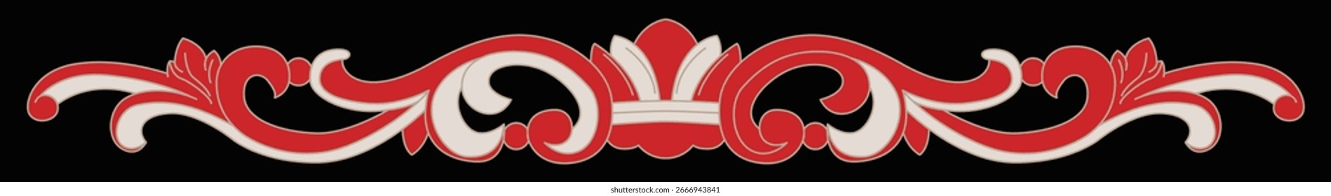 Elegantes rot-weißes Scrollwork-Design mit symmetrisch fließenden Kurven.