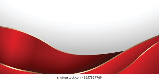Elegant Red and White Wave Background with Gold Accents for Luxury Design