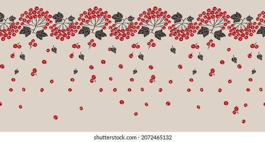 Elegant red winter berries vector border for card, header, invitation, poster, social media, post publication. Traditional Ukraine viburnum berries pattern.
