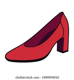 eleganter roter Frauenschuh. Comic, einzeln, Vektorgrafik.