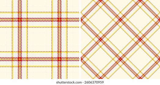 Elegant red, yellow, and white plaid patterns.  Versatile design perfect for textile prints, website backgrounds, or crafting projects.  Offers two distinct plaid styles in a seamless repeat.