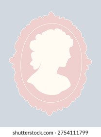 Elegant Regencycore vector cameo silhouette in pastel pink. Ideal for royal-themed wedding stationery, debutante ball invites, and historical romance book covers.