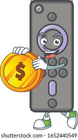 an elegant remote control TV mascot cartoon design with gold coin