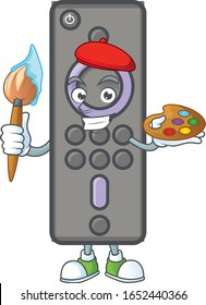 Un elegante icono de mascota para pintores de TV de control remoto con pincel