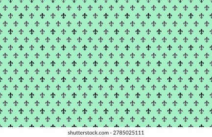 Elegant repeating fleurdelis pattern on a mint green background.