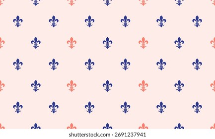 Elegante patrón de repetición de flores de color azul marino y coral sobre un fondo rosa suave.  Perfecto para fondos de Sitio web, diseños textiles y papelería.