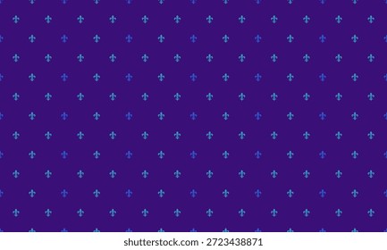 Elegante patrón de repetición de fleurdelis estilizado en tonos de azul sobre un fondo púrpura profundo.