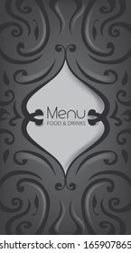 Elegant Restaurant Menu Cover Vector Art Gray Color, with detail background