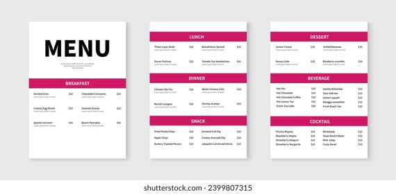 Elegant restaurant menu design template. Food and drink menu flyer layout design. Vector illustration