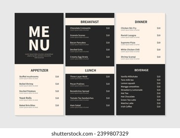 Elegant restaurant menu design template. Menu layout design for restaurants and cafes. Vector illustration