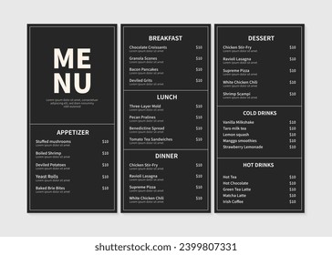 Elegant restaurant menu design template. Menu layout design for restaurants and cafes. Vector illustration