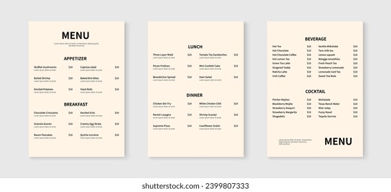 Elegant restaurant menu design template. Food and drink menu flyer layout design. Vector illustration